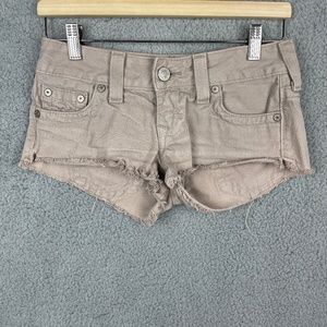 TRUE RELIGION Bobby Cut Off Shorts Womens 25 (26x2) Brown Pockets Comfort Denim